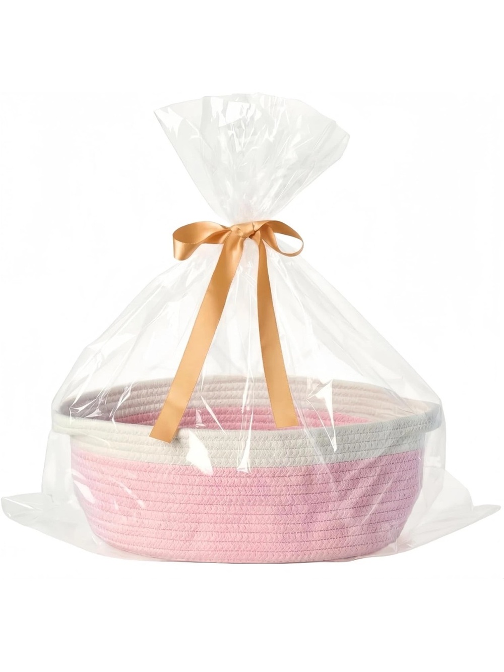 Organizer Small Woven Gift Easter Basket Empty with Bag & Ribbon 12"x8"x5" Pink